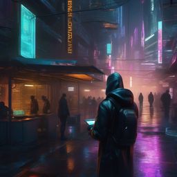 In cyberpunk city, hacker discovers digital realm inhabited by sentient programs. deviant art,hyperrealistic