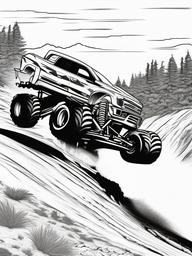 Monster Truck and Dirt Ramp Coloring Pages - Trucks Launching Off Dirt Ramps  minimal black outline printable sheet, coloring page