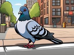 Pigeon Cartoon - Cartoon of pigeon on a city sidewalk  