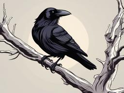 Raven Cartoon - Cartoon of raven perched on a branch  