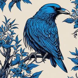 blue crow tattoo  simple vector color tattoo