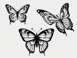 3 butterfly tattoo drawing  simple color tattoo,white background,minimal