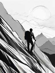 drawing of a man climbing a mountain  minimal rough sketch scribbles,doodles,black and white