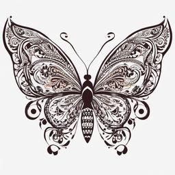 butterfly mehndi design tattoo  simple color tattoo, minimal, white background