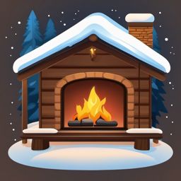 Ski Lodge and Fireplace Emoji Sticker - Cozy lodge retreat, , sticker vector art, minimalist design