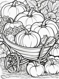 Pumpkin and Harvest Wheelbarrow Coloring Pages - Pumpkins Piled in a Wheelbarrow  minimal black outline printable sheet, coloring page