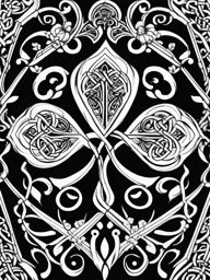 Shamrock and Celtic knotwork tattoo: Blending cultural richness with symbolic art.  black white tattoo, white background