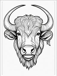 Buffalo Coloring Pages - Strong Grazing Animal with Horns  black outline printable coloring page