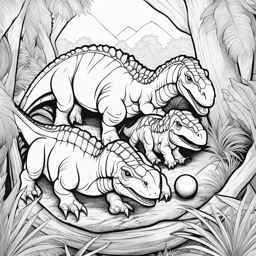 dinosaur coloring pages - baby dinosaurs hatch from their eggs in a nest. 