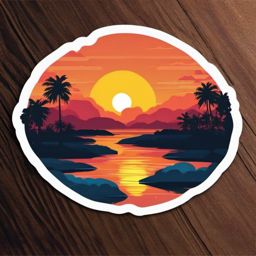 Amazon River Sunset sticker- Scenic sunset over the Amazon River in South America, , sticker vector art, minimalist design