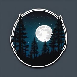 Moonlit Forest Sticker - Forest scene illuminated by moonlight, ,vector color sticker art,minimal