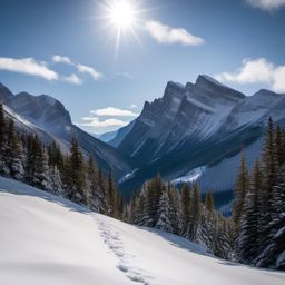 Winter Hiking in the Rockies  background picture, close shot professional product  photography, natural lighting, canon lens, shot on dslr 64 megapixels sharp focus