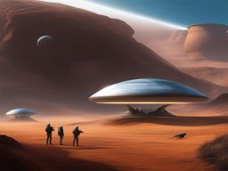 sci-fi alien encounter - illustrate an encounter with extraterrestrial beings in a distant alien landscape. 