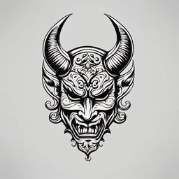 traditional devil mask tattoo  simple color tattoo,white background,minimal