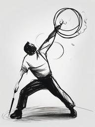 drawing of a fire juggler  minimal rough sketch scribbles,doodles,black and white