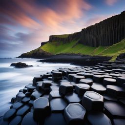 giant's causeway, northern ireland - paint a mystical scene featuring the unique hexagonal basalt columns of giant's causeway. 