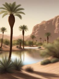 desert oasis - sketch a tranquil desert oasis with palm trees, a shimmering pond, and desert wildlife. 