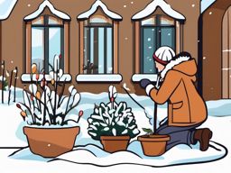 Winter Gardening clipart - Tending to plants in a winter garden, ,vector color clipart,minimal