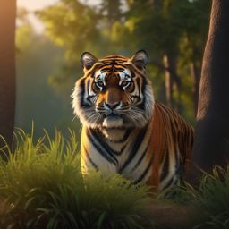 Cute Tiger Prowling in the Indian Wilderness 8k, cinematic, vivid colors