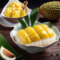 durian sticky rice, a combination of durian fruit and glutinous rice. 