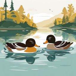 Duck Family clipart - A family of ducks wading in the lake., ,vector color clipart,minimal