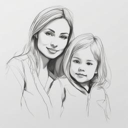 sketch of mom and daughter  minimal rough sketch scribbles,doodles,black and white