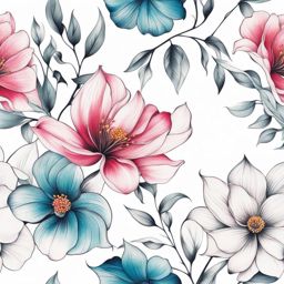 Feminine flower tattoos, Delicate and artistic tattoos featuring various flowers, often preferred by women.  vivid colors, white background, tattoo design