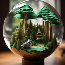 far shot of origami forest on a round earth globe  hd ultrarealistic, complex details 