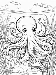 Octopus Coloring Pages - Baby octopus learning to swim  simple coloring pages