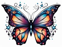 Butterfly star tattoo, A stylish combination of stars and butterflies in tattoo art.  viviid colors, white background, tattoo design