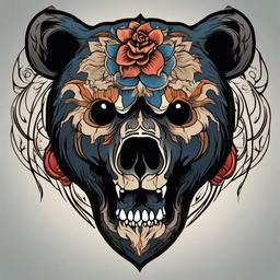 bear and skull tattoo  simple vector color tattoo