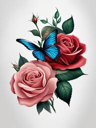 a rose and a butterfly tattoo  simple color tattoo, minimal, white background