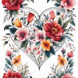 Floral heart tattoo, Tattoos that incorporate flowers into the shape of a heart. ,colorful, tattoo pattern, clean white background