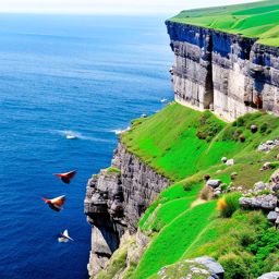 wyverns gliding gracefully over the rugged cliffs of the cliffs of moher in ireland. 