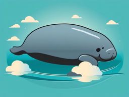 Floating Manatee Clip Art - A floating manatee enjoying a peaceful day,  color vector clipart, minimal style