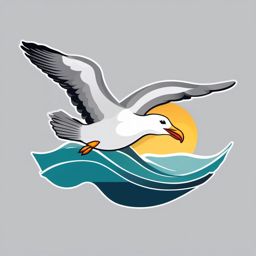 Flying Seagull Emoji Sticker - Coastal bird soaring above the waves, , sticker vector art, minimalist design