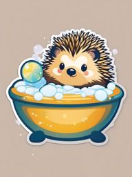 Hedgehog Bath Time Sticker - A hedgehog taking a bath with soap bubbles. ,vector color sticker art,minimal