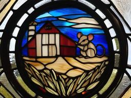 Stained Glass Farm Mouse - Small mouse in barn hay  