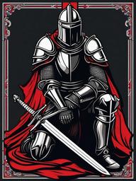 knight kneeling with sword tattoo  simple vector color tattoo