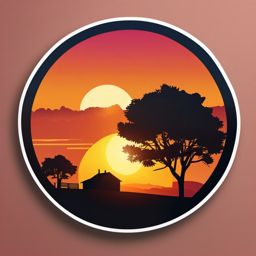 Sunset over rural landscape sticker- Rural tranquility, , sticker vector art, minimalist design