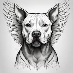 drawing of a pitbull with angel wings  minimal rough sketch scribbles,doodles,black and white