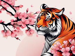 cherry blossom and tiger tattoo  simple vector color tattoo