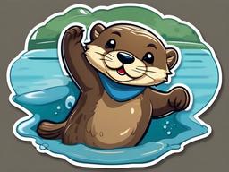 Otter cartoon - playful, river-dwelling swimmer  cartoon sticker style