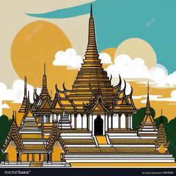 Bangkok clipart - Wat Phra Kaew and Grand Palace in Thailand, ,color clipart vector style