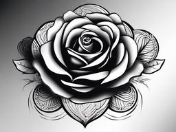 3D Rose Tattoo Black and White-Capture of lifelike beauty with a 3D rose tattoo in black and white, showcasing detailed and intricate artistry.  simple vector color tattoo