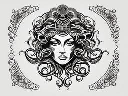 Blackwork Medusa - Infuse contemporary artistry with a blackwork Medusa tattoo, featuring bold black ink and intricate patterns.  simple vector color tattoo,minimal,white background