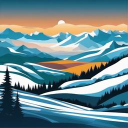 Winter Landscape clipart - Expansive winter landscape with mountains, ,vector color clipart,minimal