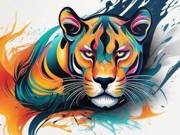 Electric Panther Tattoo-Energetic and vibrant representation of a panther in an electric and dynamic style.  simple color tattoo,white background