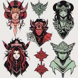 Matching Demon Slayer Tattoos-Creative and matching tattoos inspired by the Demon Slayer series, perfect for fans of anime and fantasy.  simple color vector tattoo