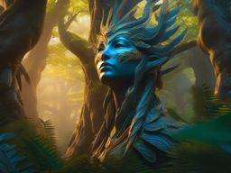 Guardian spirit protects hidden grove with sentient trees. hyperrealistic, intricately detailed, color depth,splash art, concept art, mid shot, sharp focus, dramatic, 2/3 face angle, side light, colorful background